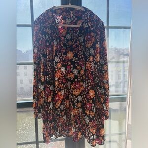 Free People Black Floral Mini Dress with Orange, Pink & White Flowers